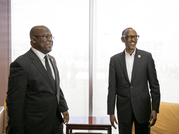 President Kagame meets President Félix Tshisekedi during the 32nd Ordinary Session of the African Union in Addis Ababa, 2019.